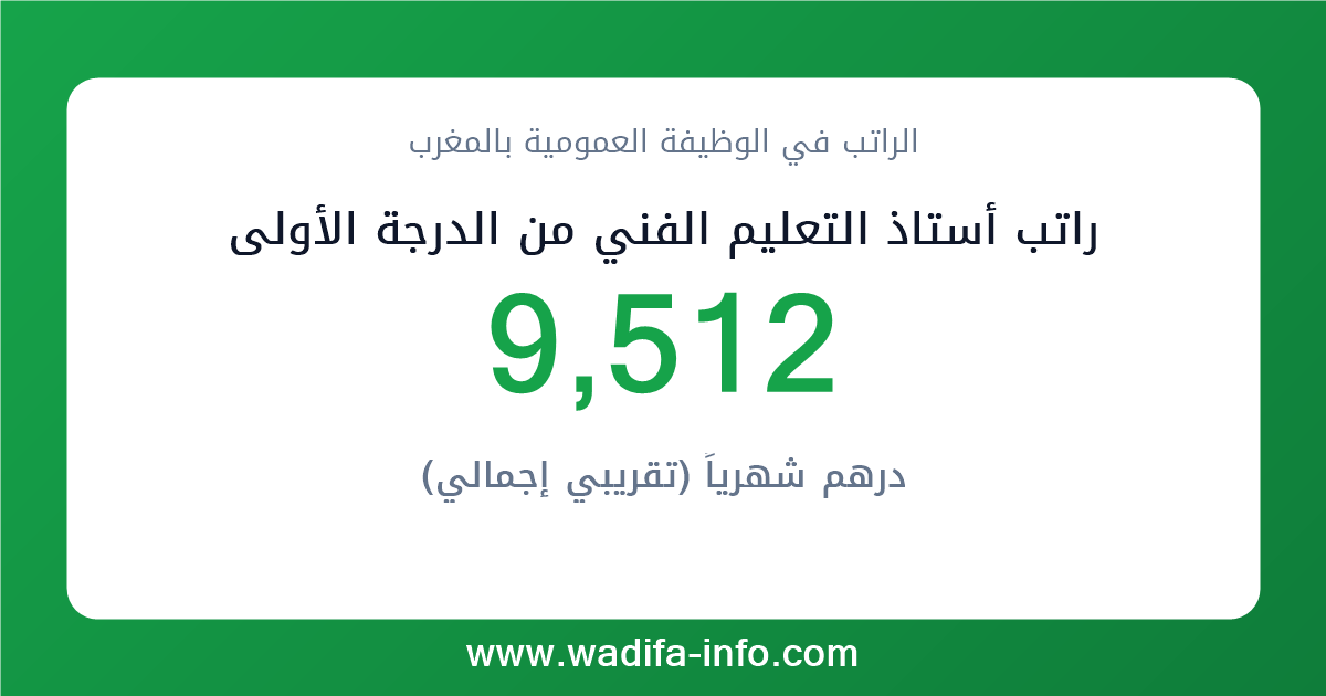 راتب أستاذ التعليم الفني من الدرجة الأولى في المغرب 2026 — شبكة الأجور والتعويضات بالوظيفة العمومية