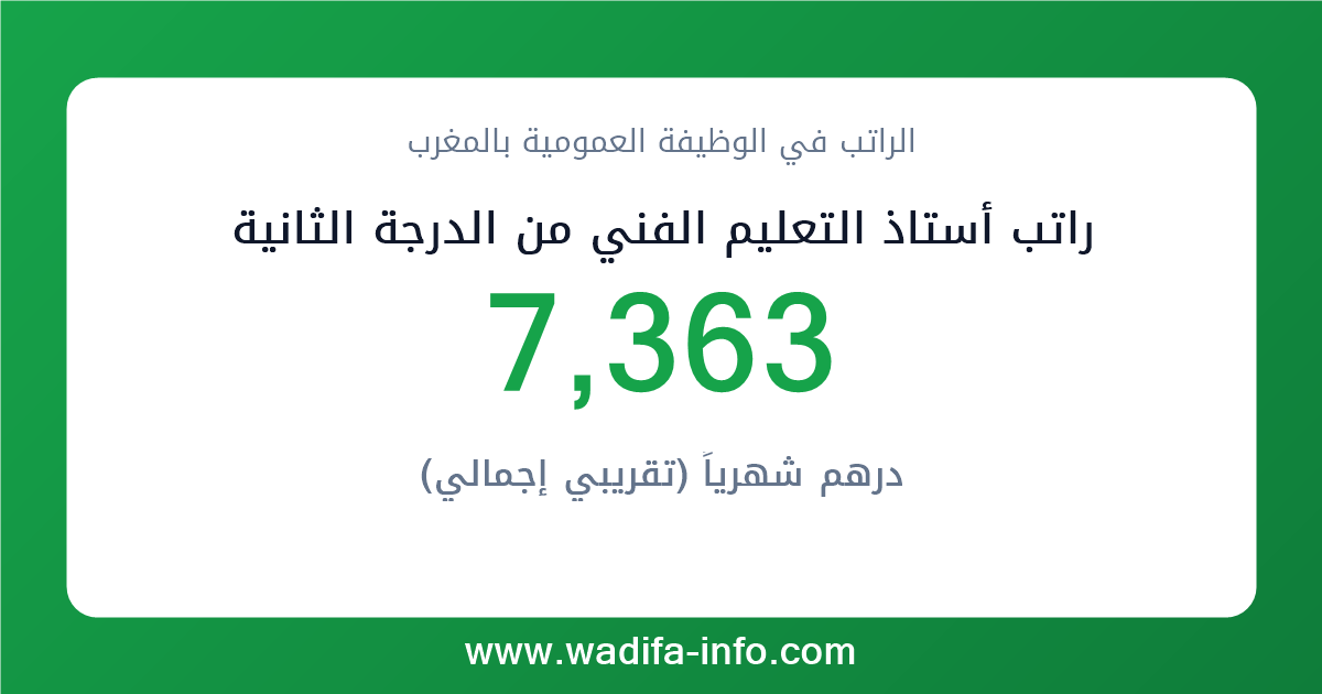 راتب أستاذ التعليم الفني من الدرجة الثانية في المغرب 2026 — شبكة الأجور والتعويضات بالوظيفة العمومية