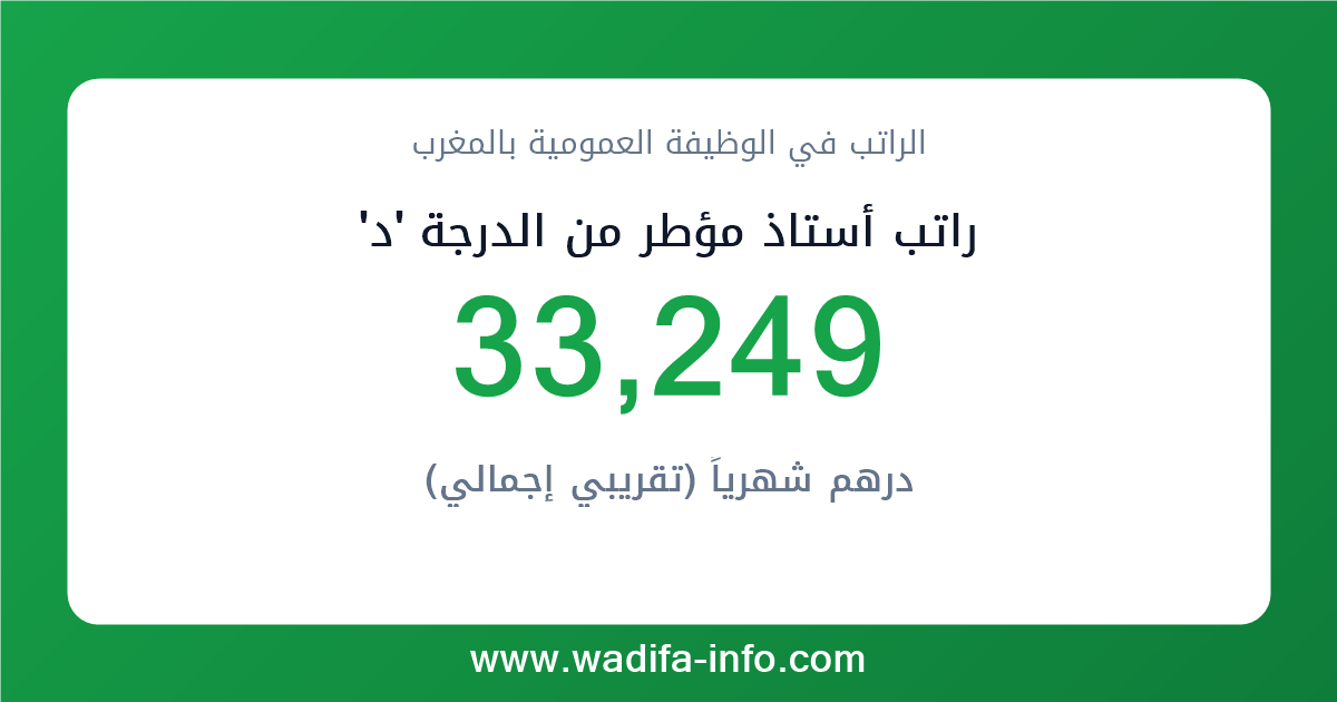 راتب أستاذ مؤطر من الدرجة 'د' في المغرب 2026 — شبكة الأجور والتعويضات بالوظيفة العمومية