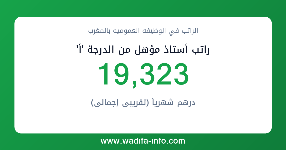 راتب أستاذ مؤهل من الدرجة 'أ' في المغرب 2026 — شبكة الأجور والتعويضات بالوظيفة العمومية