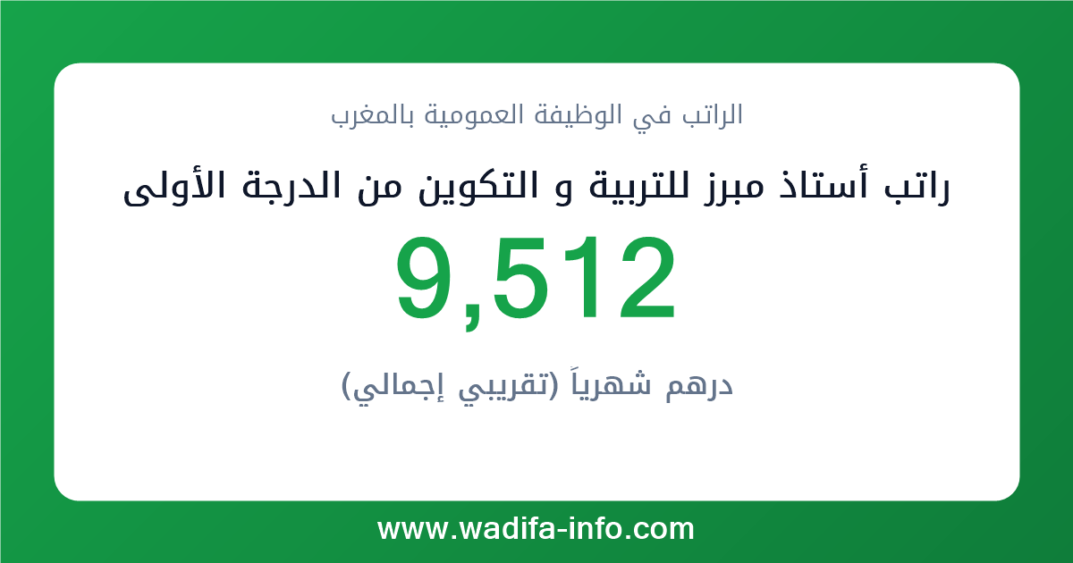 راتب أستاذ مبرز للتربية و التكوين من الدرجة الأولى في المغرب 2026 — شبكة الأجور والتعويضات بالوظيفة العمومية