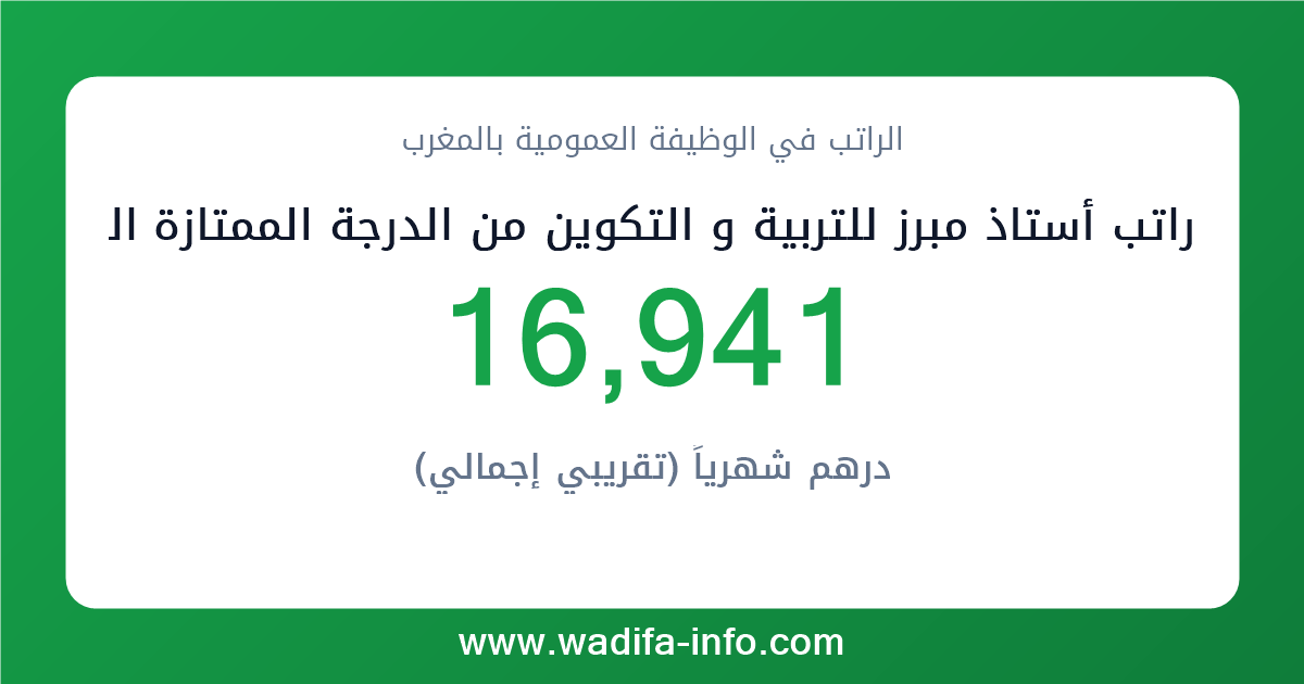 راتب أستاذ مبرز للتربية و التكوين من الدرجة الممتازة العامل بالأقسام التحضيرية أو بأقسام تحضير شهادة التقني العالي أو بمراكز التكوين أو بالمؤسسات الجامعية في المغرب 2026 — شبكة الأجور والتعويضات بالوظيفة العمومية
