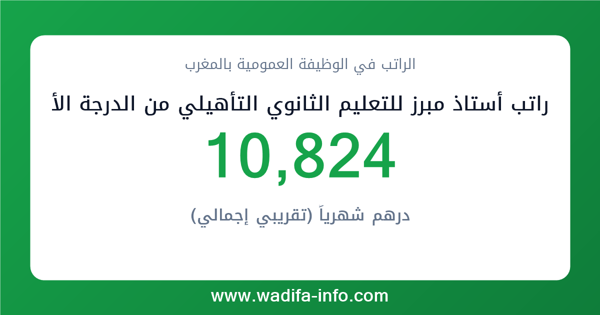 راتب أستاذ مبرز للتعليم الثانوي التأهيلي من الدرجة الأولى في المغرب 2026 — شبكة الأجور والتعويضات بالوظيفة العمومية