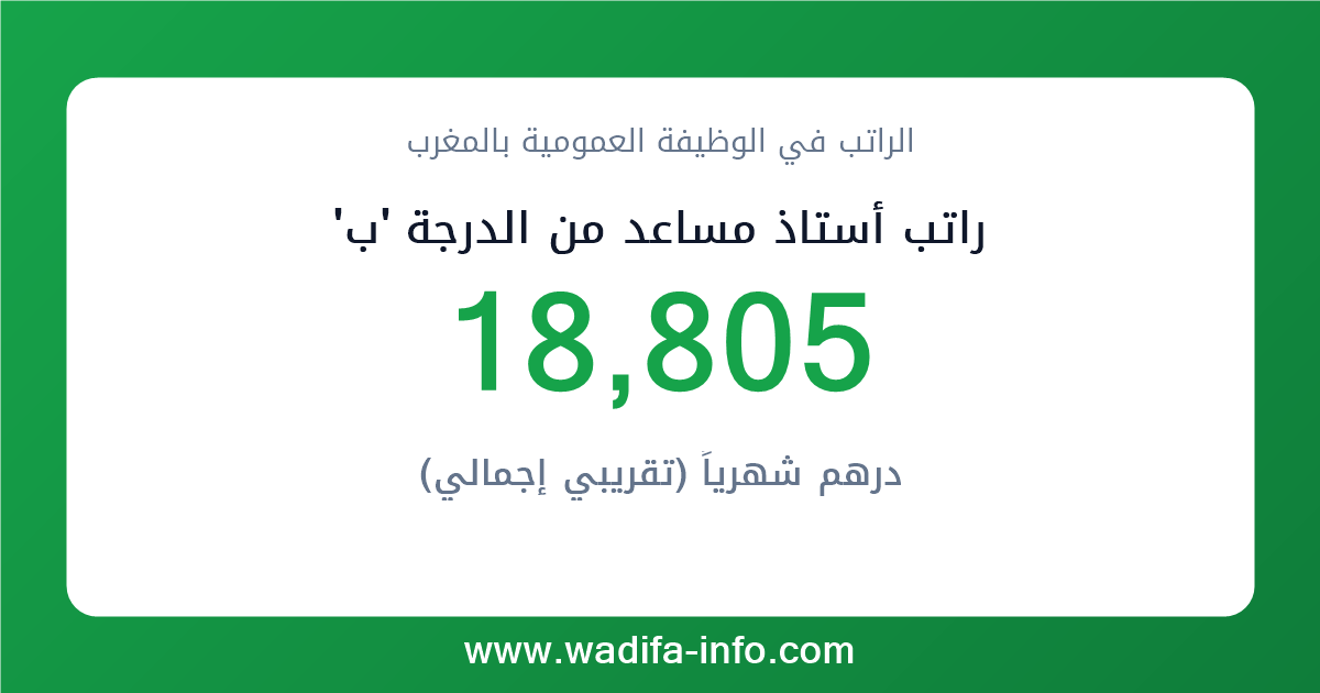 راتب أستاذ مساعد من الدرجة 'ب' في المغرب 2026 — شبكة الأجور والتعويضات بالوظيفة العمومية