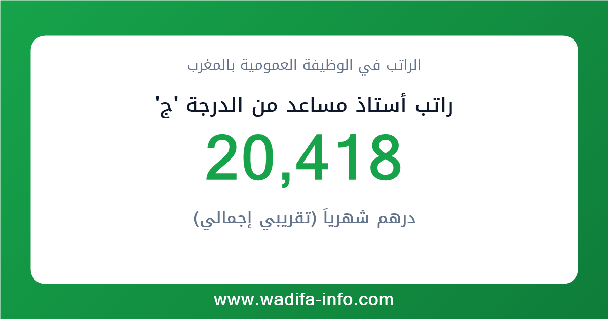 راتب أستاذ مساعد من الدرجة 'ج' في المغرب 2026 — شبكة الأجور والتعويضات بالوظيفة العمومية