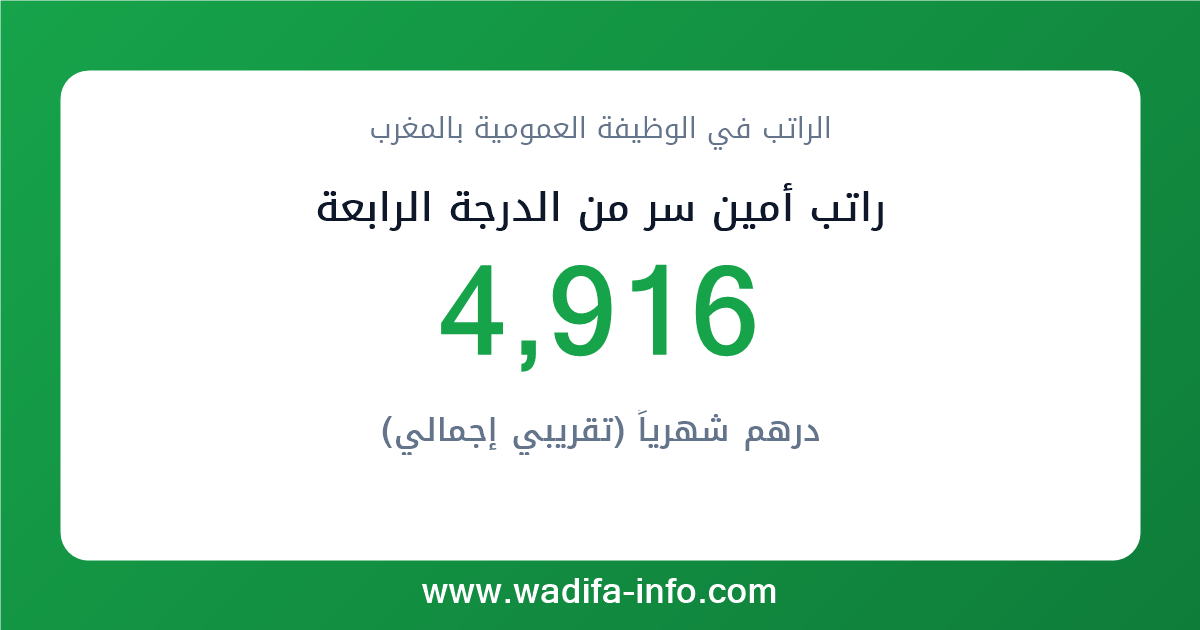راتب أمين سر من الدرجة الرابعة في المغرب 2026 — شبكة الأجور والتعويضات بالوظيفة العمومية