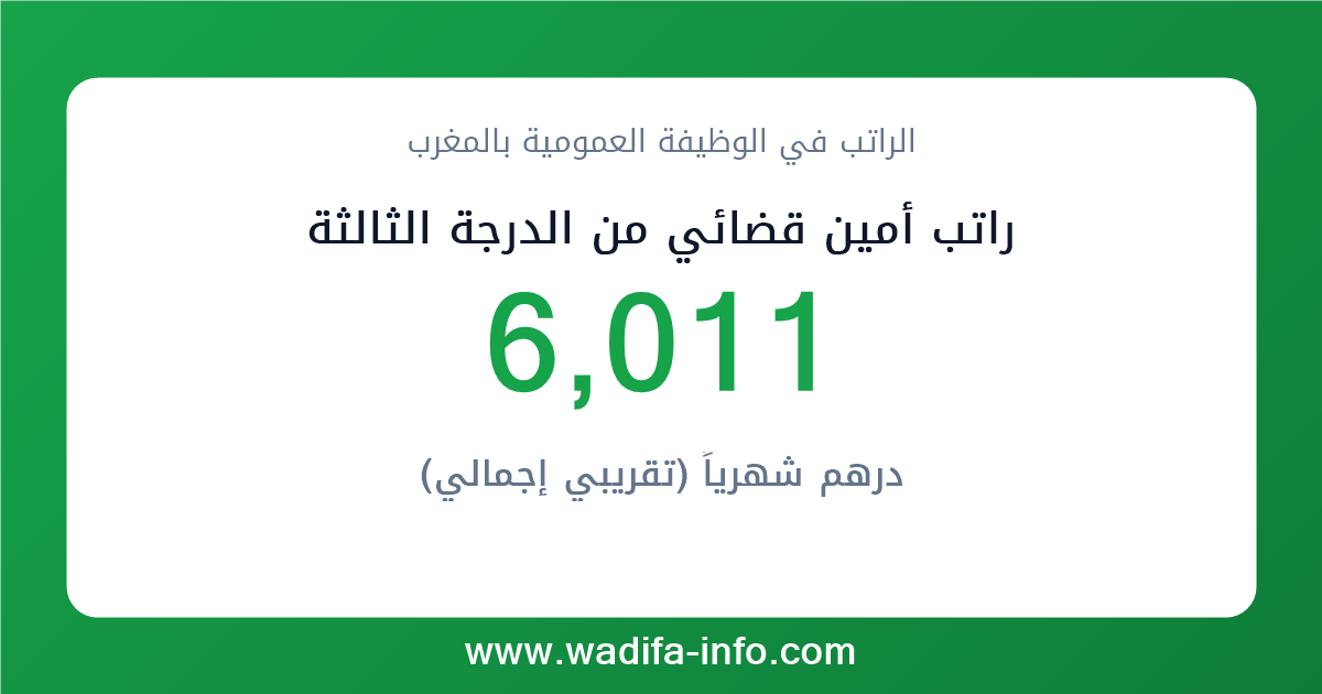 راتب أمين قضائي من الدرجة الثالثة في المغرب 2026 — شبكة الأجور والتعويضات بالوظيفة العمومية