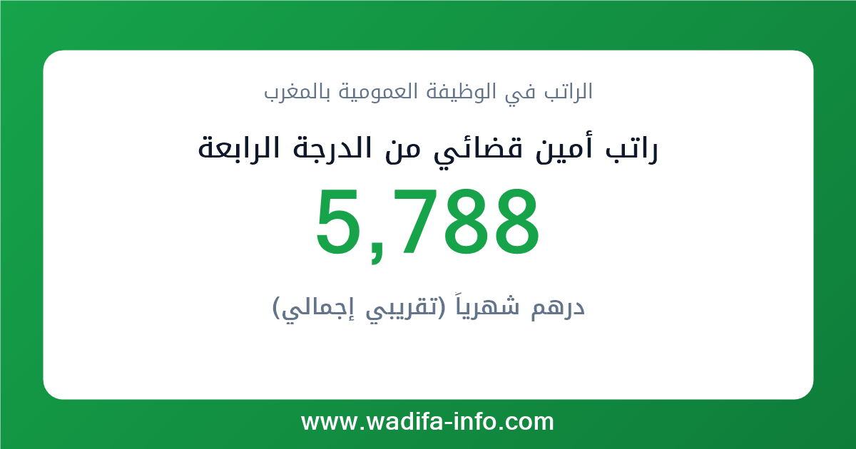 راتب أمين قضائي من الدرجة الرابعة في المغرب 2026 — شبكة الأجور والتعويضات بالوظيفة العمومية