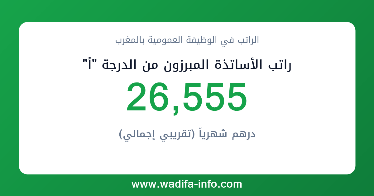 راتب الأساتذة المبرزون من الدرجة "أ" في المغرب 2026 — شبكة الأجور والتعويضات بالوظيفة العمومية
