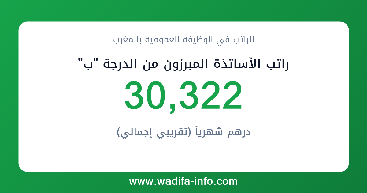 راتب الأساتذة المبرزون من الدرجة "ب" في المغرب 2026 — شبكة الأجور والتعويضات بالوظيفة العمومية