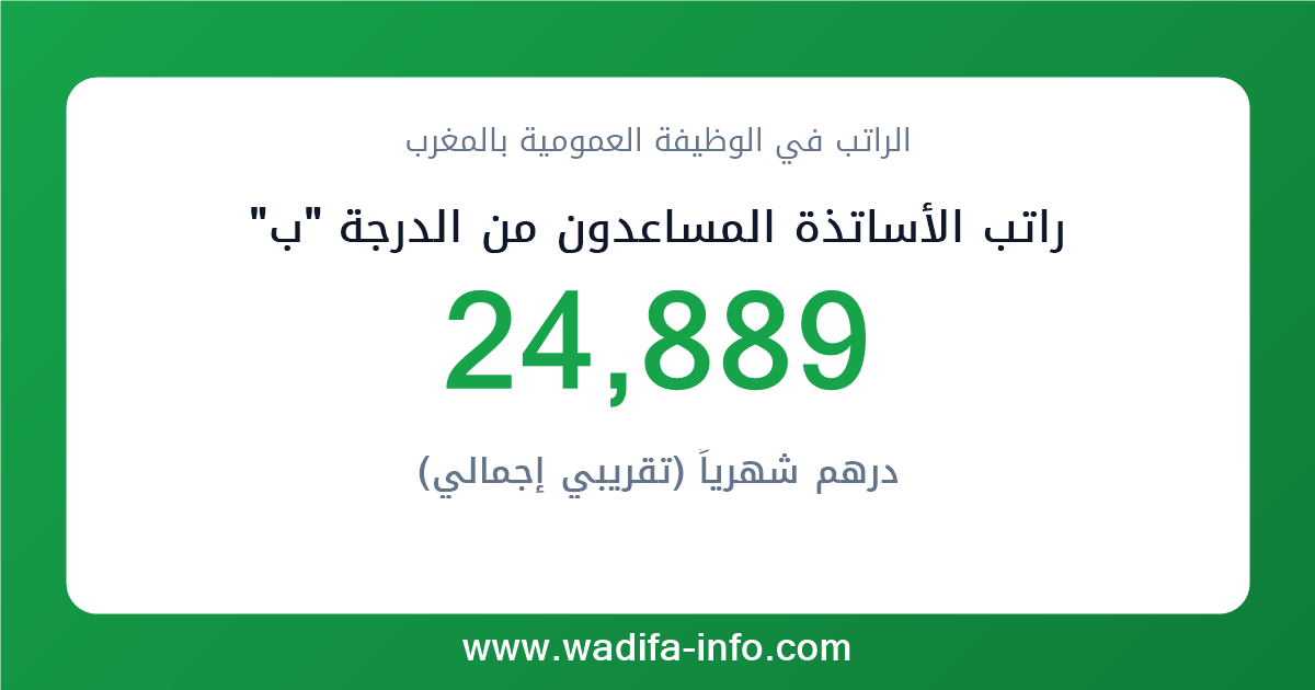 راتب الأساتذة المساعدون من الدرجة "ب" في المغرب 2026 — شبكة الأجور والتعويضات بالوظيفة العمومية