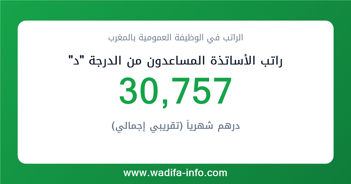 راتب الأساتذة المساعدون من الدرجة "د" في المغرب 2026 — شبكة الأجور والتعويضات بالوظيفة العمومية