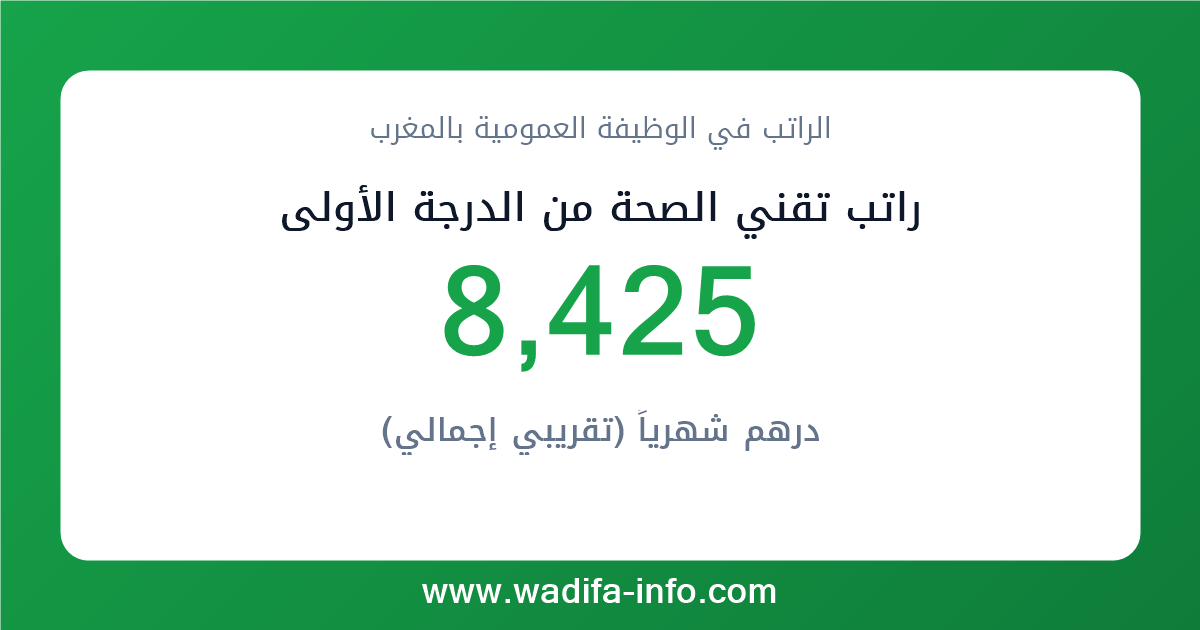راتب تقني الصحة من الدرجة الأولى في المغرب 2026 — شبكة الأجور والتعويضات بالوظيفة العمومية