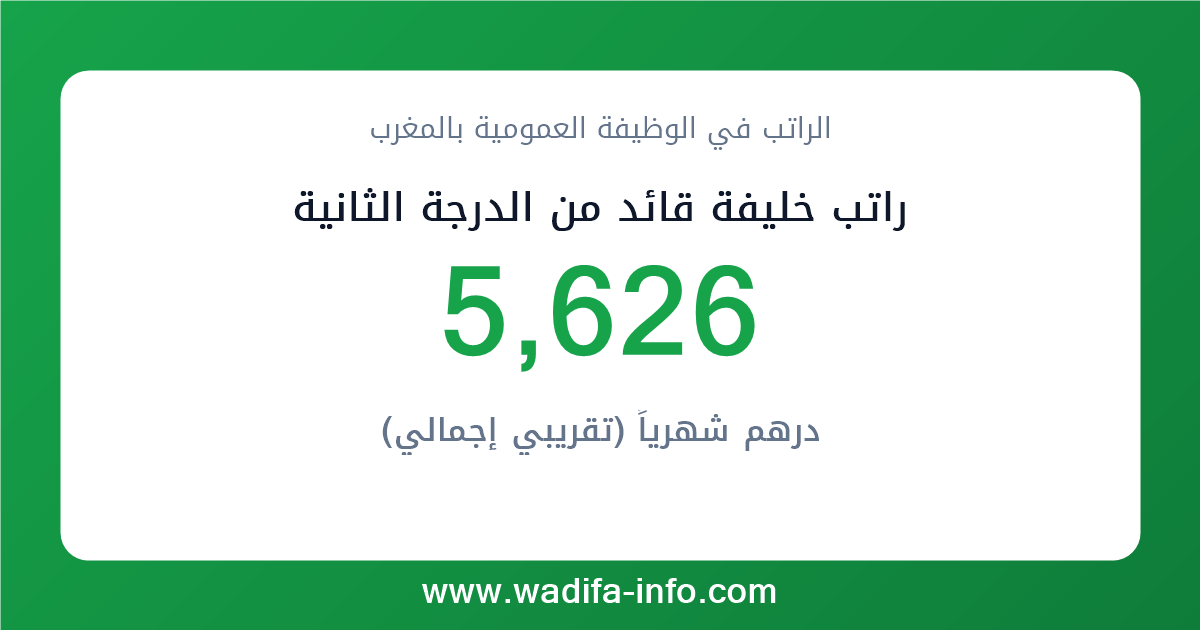 راتب خليفة قائد من الدرجة الثانية في المغرب 2026 — شبكة الأجور والتعويضات بالوظيفة العمومية