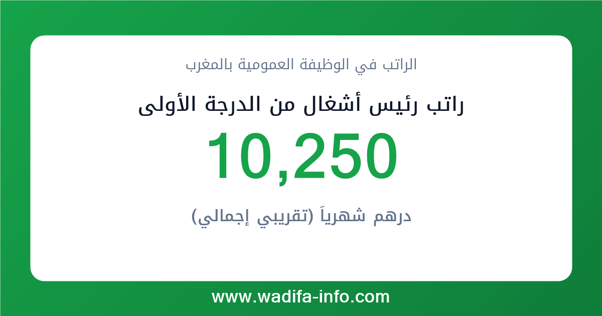 راتب رئيس أشغال من الدرجة الأولى في المغرب 2026 — شبكة الأجور والتعويضات بالوظيفة العمومية