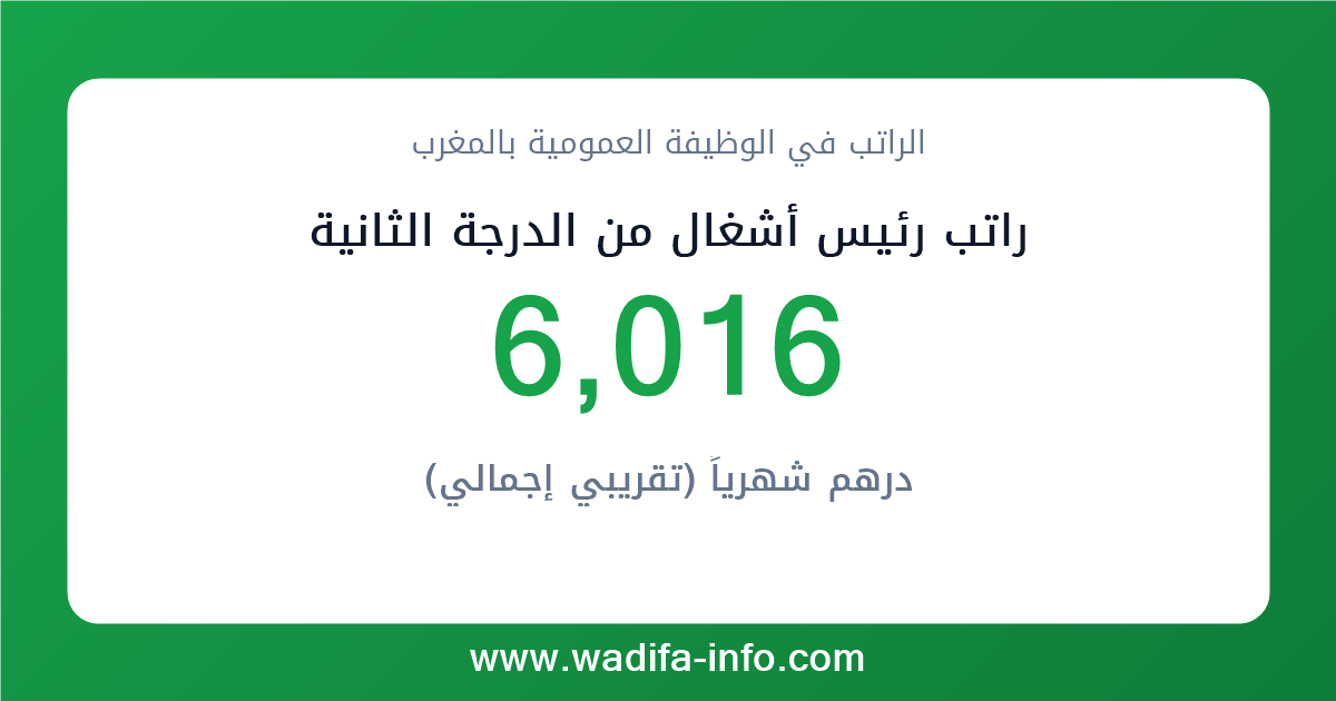 راتب رئيس أشغال من الدرجة الثانية في المغرب 2026 — شبكة الأجور والتعويضات بالوظيفة العمومية