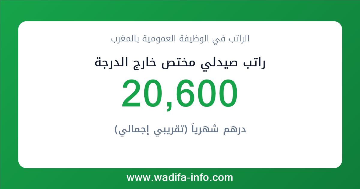 راتب صيدلي مختص خارج الدرجة في المغرب 2026 — شبكة الأجور والتعويضات بالوظيفة العمومية