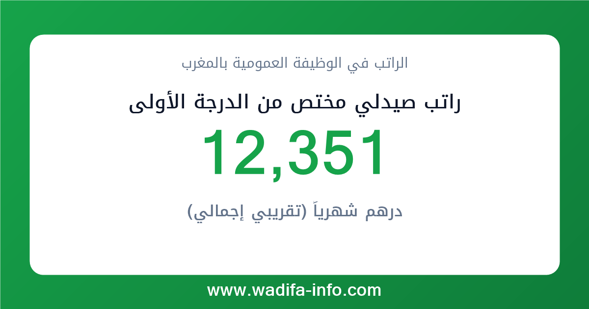 راتب صيدلي مختص من الدرجة الأولى في المغرب 2026 — شبكة الأجور والتعويضات بالوظيفة العمومية