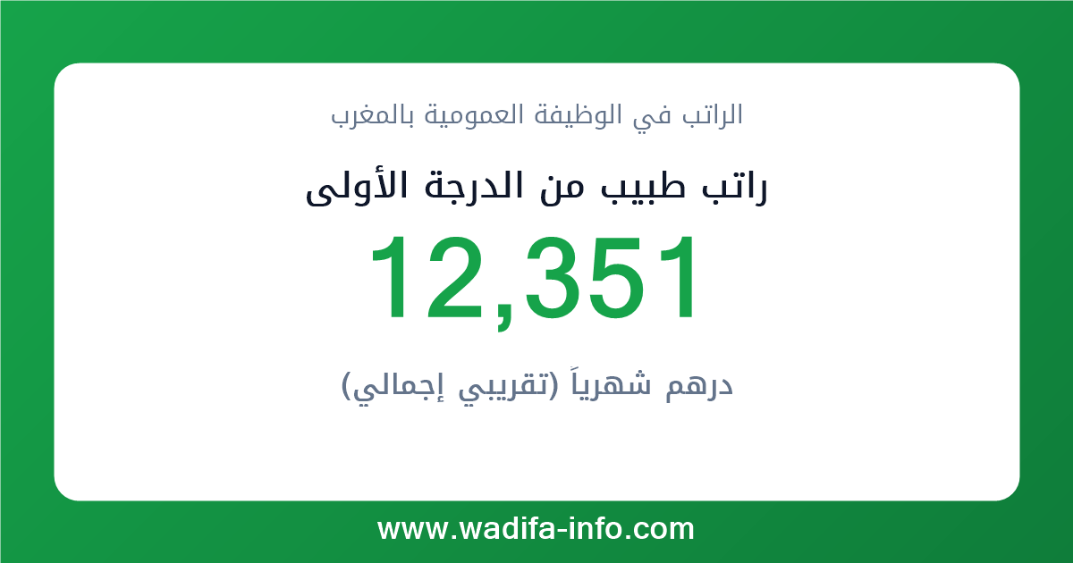 راتب طبيب من الدرجة الأولى في المغرب 2026 — شبكة الأجور والتعويضات بالوظيفة العمومية