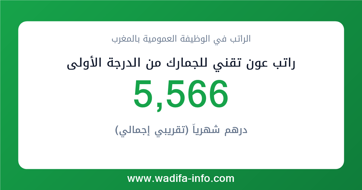 راتب عون تقني للجمارك من الدرجة الأولى في المغرب 2026 — شبكة الأجور والتعويضات بالوظيفة العمومية