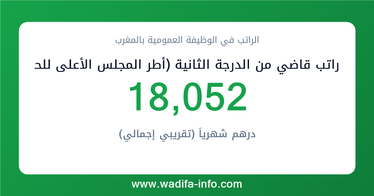 راتب قاضي من الدرجة الثانية (أطر المجلس الأعلى للحسابات) في المغرب 2026 — شبكة الأجور والتعويضات بالوظيفة العمومية