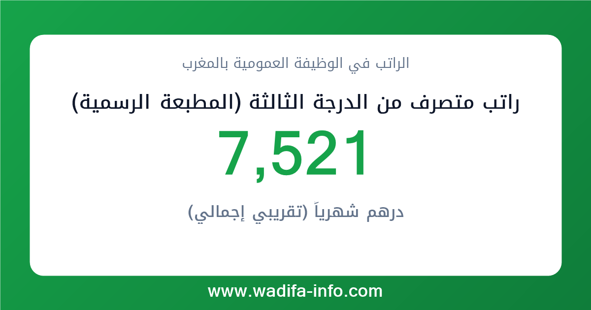 راتب متصرف من الدرجة الثالثة (المطبعة الرسمية) في المغرب 2026 — شبكة الأجور والتعويضات بالوظيفة العمومية