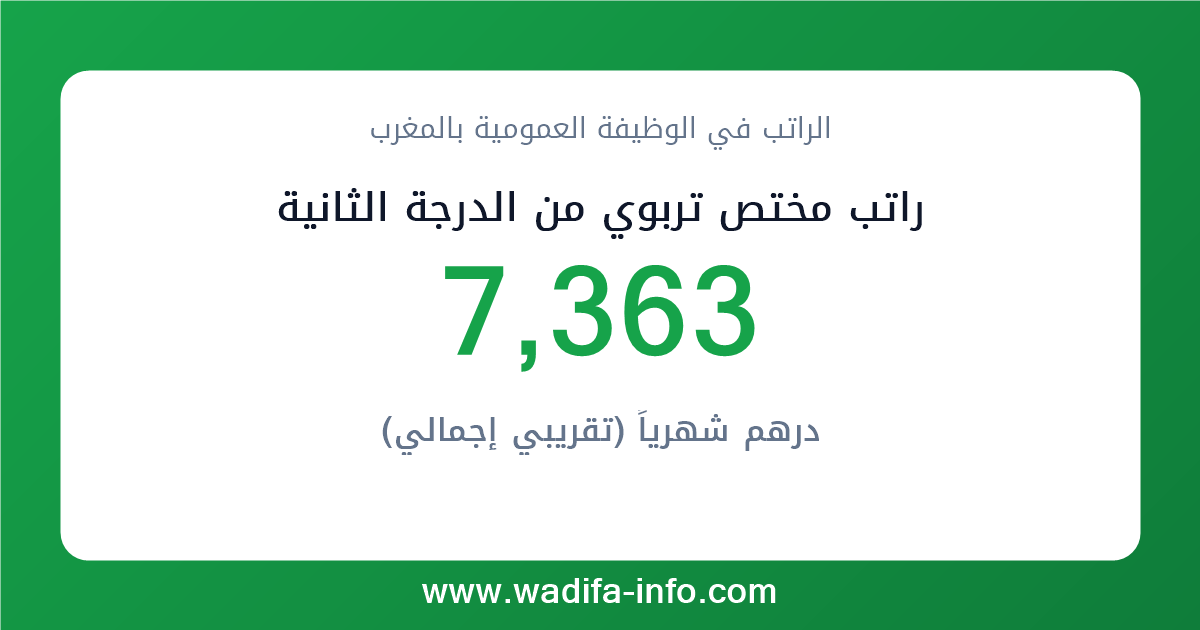 راتب مختص تربوي من الدرجة الثانية في المغرب 2026 — شبكة الأجور والتعويضات بالوظيفة العمومية