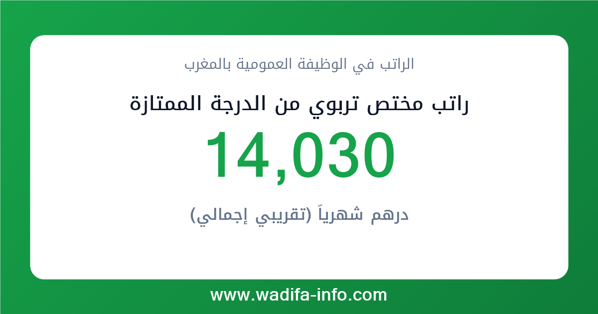 راتب مختص تربوي من الدرجة الممتازة في المغرب 2026 — شبكة الأجور والتعويضات بالوظيفة العمومية