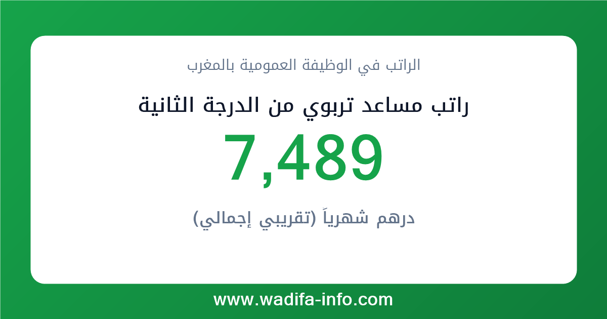 راتب مساعد تربوي من الدرجة الثانية في المغرب 2026 — شبكة الأجور والتعويضات بالوظيفة العمومية