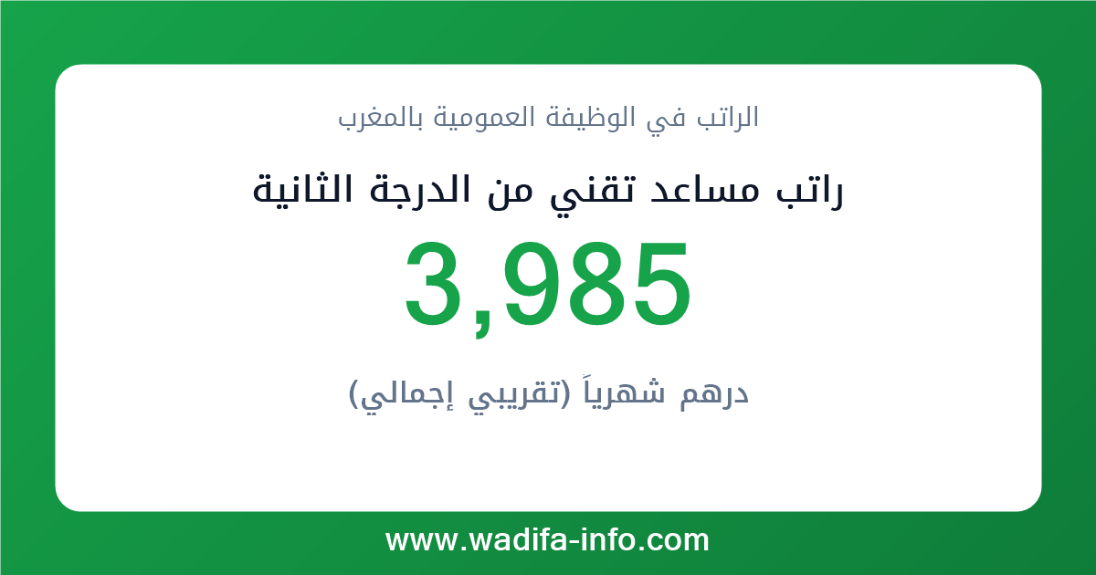 راتب مساعد تقني من الدرجة الثانية في المغرب 2026 — شبكة الأجور والتعويضات بالوظيفة العمومية