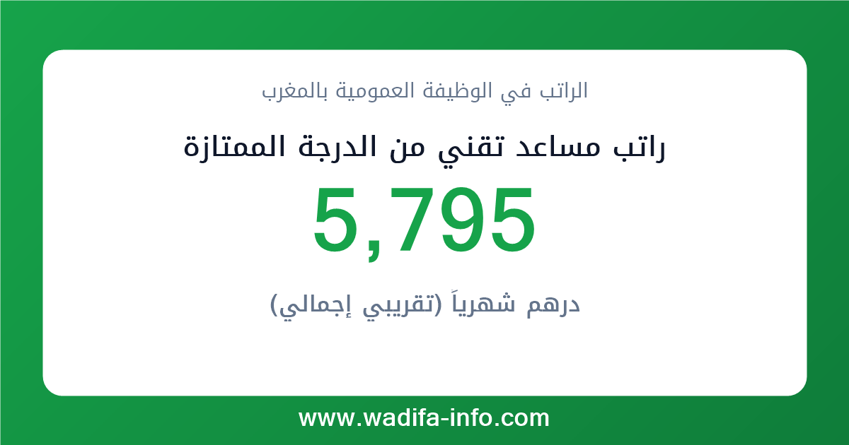 راتب مساعد تقني من الدرجة الممتازة في المغرب 2026 — شبكة الأجور والتعويضات بالوظيفة العمومية
