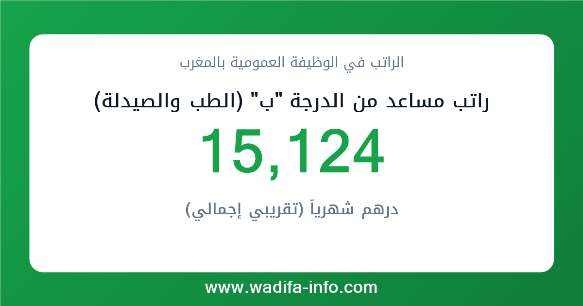 راتب مساعد من الدرجة "ب" (الطب والصيدلة) في المغرب 2026 — شبكة الأجور والتعويضات بالوظيفة العمومية