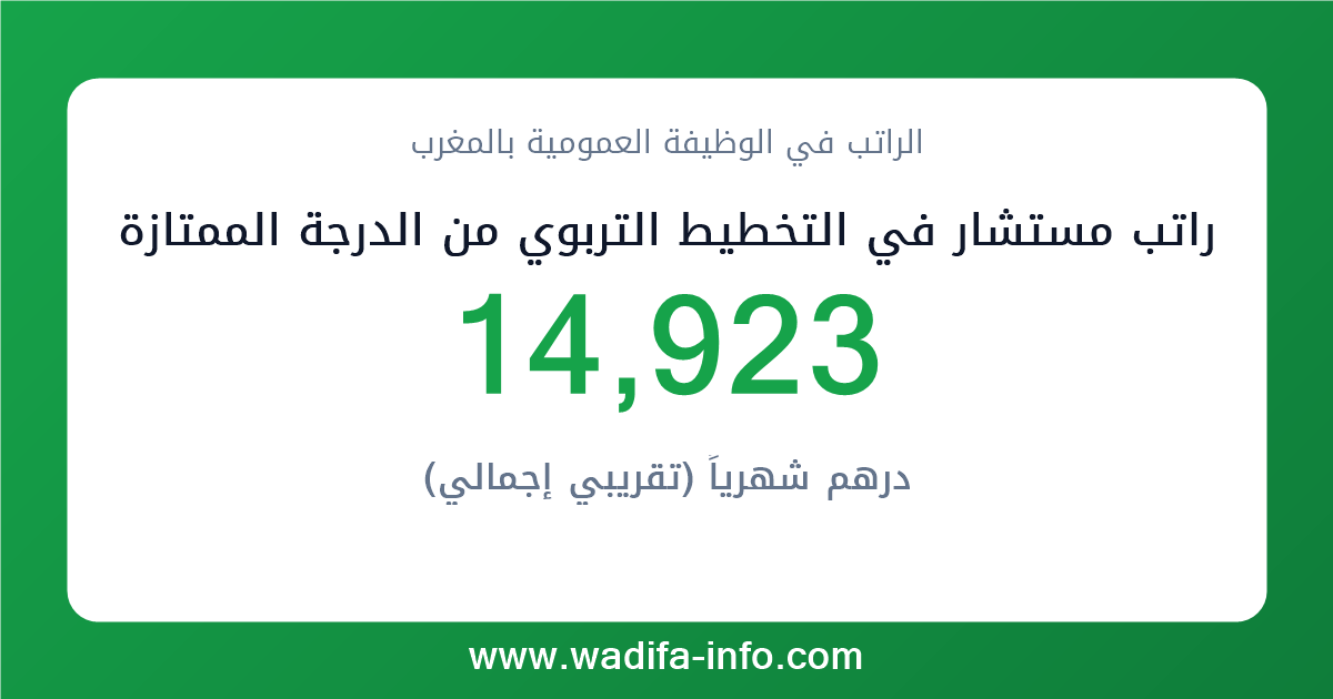 راتب مستشار في التخطيط التربوي من الدرجة الممتازة في المغرب 2026 — شبكة الأجور والتعويضات بالوظيفة العمومية