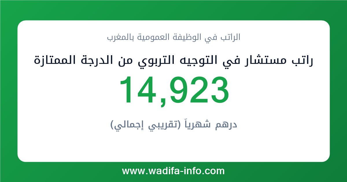 راتب مستشار في التوجيه التربوي من الدرجة الممتازة في المغرب 2026 — شبكة الأجور والتعويضات بالوظيفة العمومية