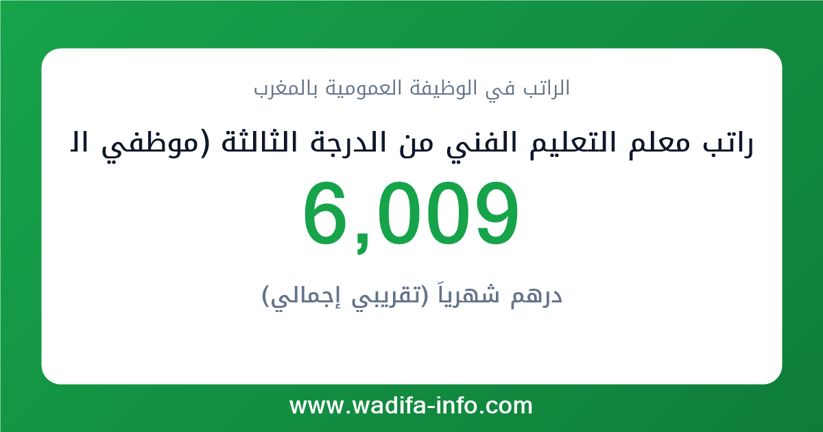 راتب معلم التعليم الفني من الدرجة الثالثة (موظفي التفتيش و التعليم الفني المزاولون لمهام التدريس أو التفتيش) في المغرب 2026 — شبكة الأجور والتعويضات بالوظيفة العمومية