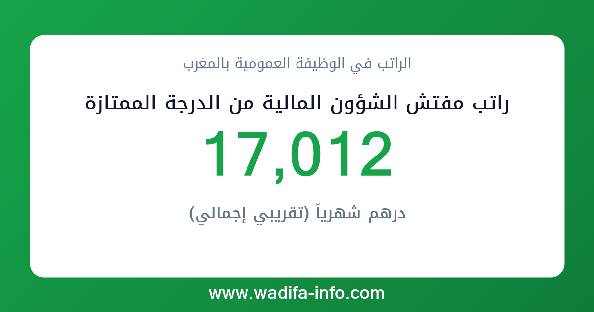 راتب مفتش الشؤون المالية من الدرجة الممتازة في المغرب 2026 — شبكة الأجور والتعويضات بالوظيفة العمومية