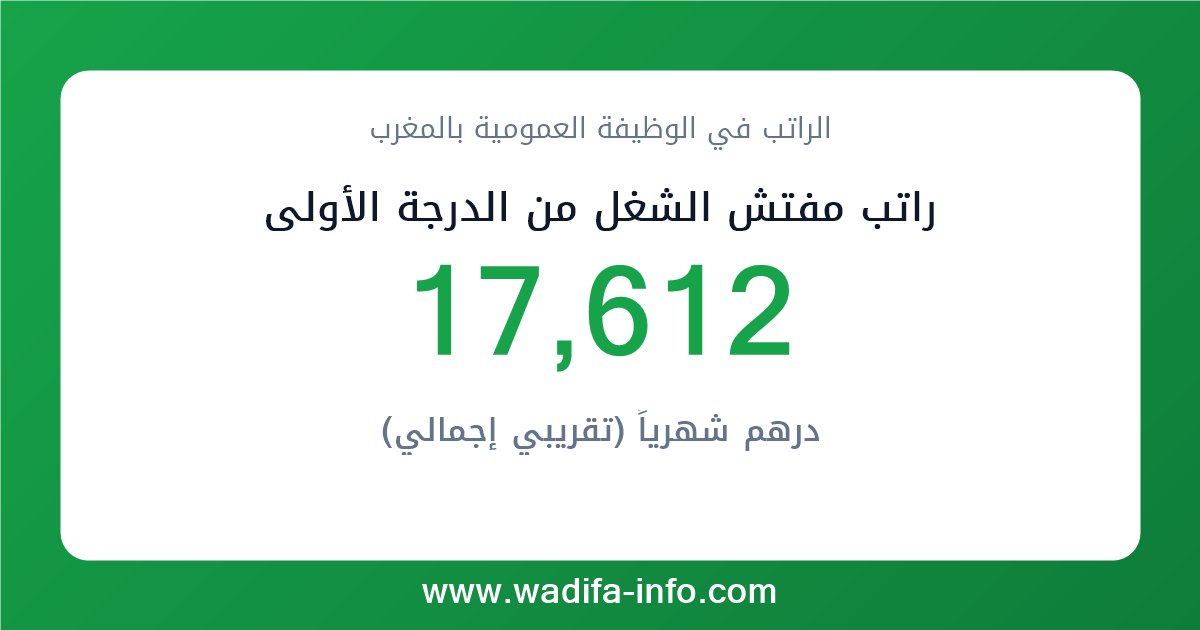 راتب مفتش الشغل من الدرجة الأولى في المغرب 2026 — شبكة الأجور والتعويضات بالوظيفة العمومية