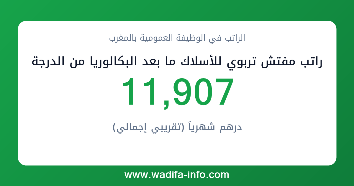 راتب مفتش تربوي للأسلاك ما بعد البكالوريا من الدرجة الأولى في المغرب 2026 — شبكة الأجور والتعويضات بالوظيفة العمومية
