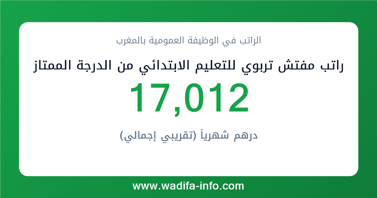 راتب مفتش تربوي للتعليم الابتدائي من الدرجة الممتازة في المغرب 2026 — شبكة الأجور والتعويضات بالوظيفة العمومية