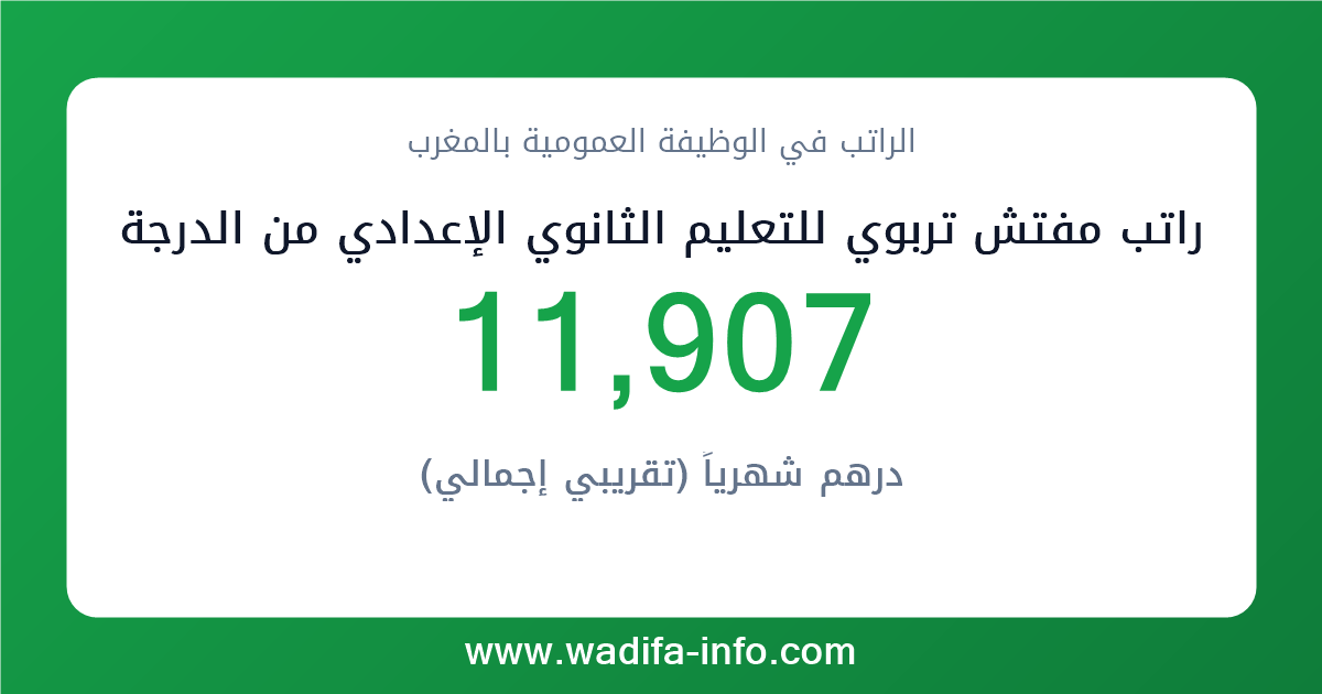 راتب مفتش تربوي للتعليم الثانوي الإعدادي من الدرجة الأولى في المغرب 2026 — شبكة الأجور والتعويضات بالوظيفة العمومية