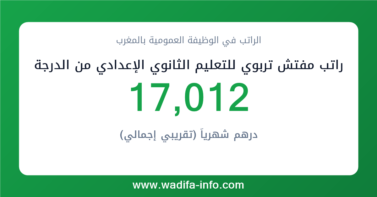 راتب مفتش تربوي للتعليم الثانوي الإعدادي من الدرجة الممتازة في المغرب 2026 — شبكة الأجور والتعويضات بالوظيفة العمومية