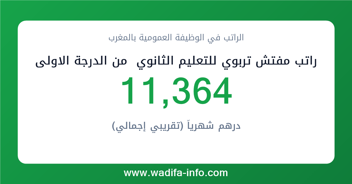 راتب مفتش تربوي للتعليم الثانوي  من الدرجة الاولى في المغرب 2026 — شبكة الأجور والتعويضات بالوظيفة العمومية