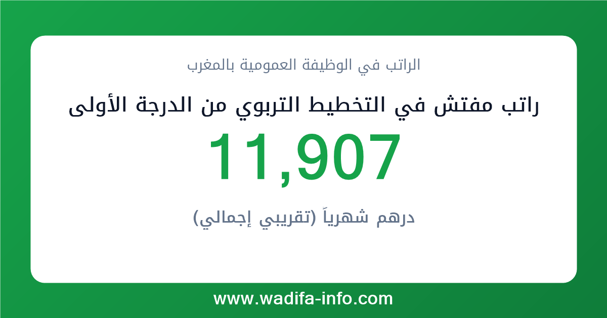 راتب مفتش في التخطيط التربوي من الدرجة الأولى في المغرب 2026 — شبكة الأجور والتعويضات بالوظيفة العمومية