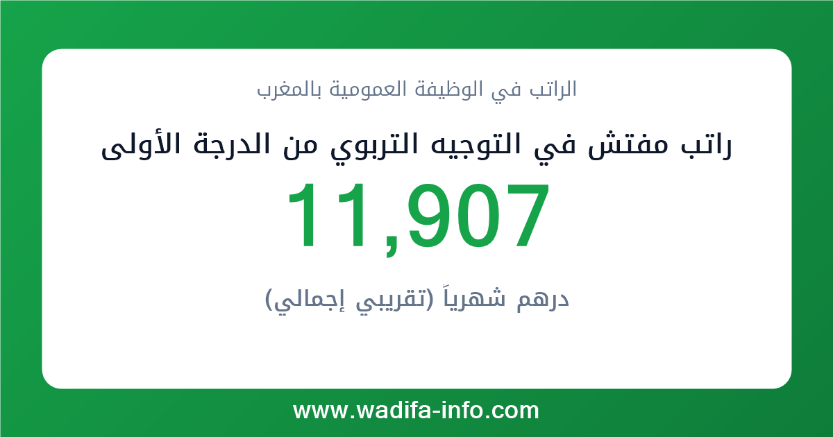 راتب مفتش في التوجيه التربوي من الدرجة الأولى في المغرب 2026 — شبكة الأجور والتعويضات بالوظيفة العمومية