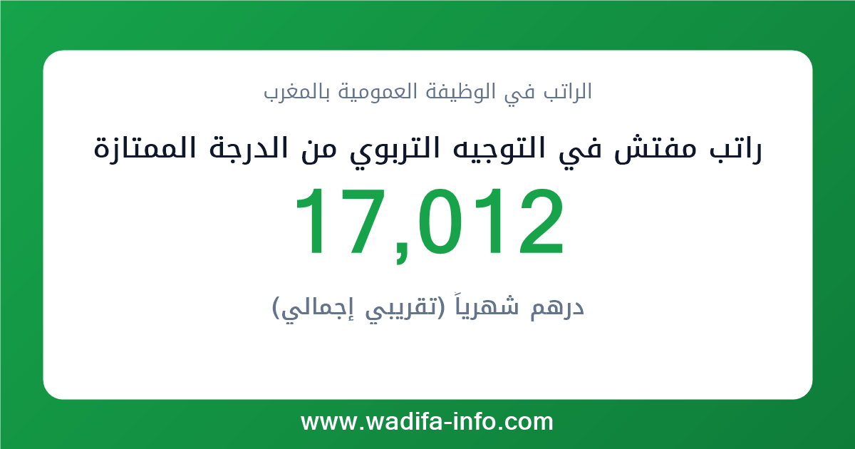 راتب مفتش في التوجيه التربوي من الدرجة الممتازة في المغرب 2026 — شبكة الأجور والتعويضات بالوظيفة العمومية