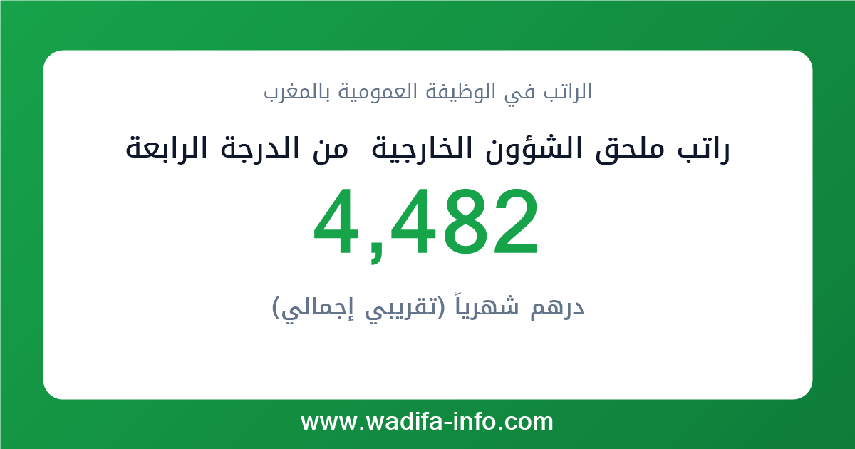 راتب ملحق الشؤون الخارجية  من الدرجة الرابعة في المغرب 2026 — شبكة الأجور والتعويضات بالوظيفة العمومية